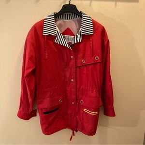 DONATED. Braefair lightweight jacket. Red with black and white stripes. Size S